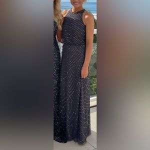 Adrianna Papell Art Deco Beaded Blouson Dress with Halter Neckline Size 0